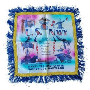 Vintage WWII Navy Memorabilia MOTHER Pillow Cover Bainbridge MD Pillow Sham Frin